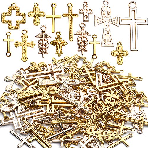 100 Gram Golden Cross Charms Assorted Ankh Cross Pendant Alloy Crucifix Pendant Charms Jewelry Making Findings for DIY Earrings Necklace Bracelet Crafts