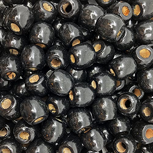150 Painted Black Barrel Wood Beads 17mm x 14mm Diameter 8mm Large Hole
