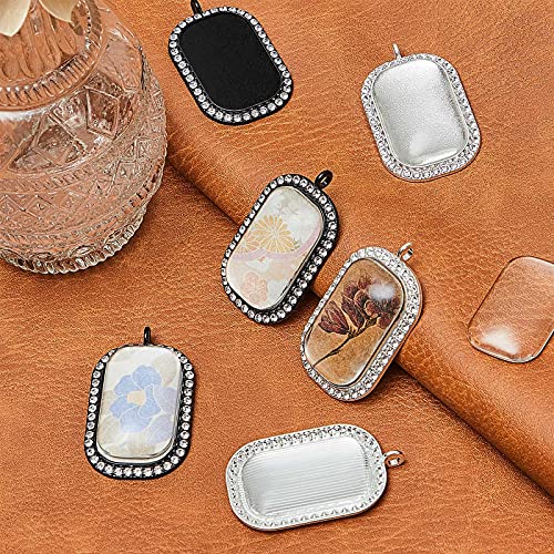 Hicarer Rhinestone Pendant Tray Set Includes 8 Rhinestone Bezel Oval Pendant Bases and 8 Glass Cabochons Jewelry Making DIY for Necklace Bracelet Craft Project Photo Ornament(32 Pieces)