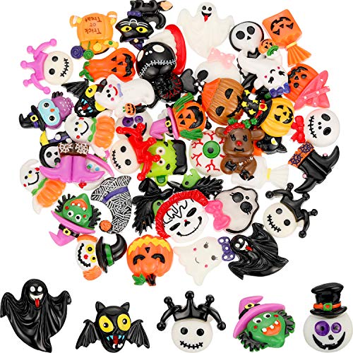 50 Pieces Flat Back Buttons Halloween Resin Flatback Resin Button Crafts for DIY Crafts Making Scrapbooking Decoration