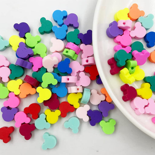100 Pcs Polymer Clay Mouse Head Loose Spacer Beads, 10mm Mixed Color Cute Beads Charms for DIY Hair Clip Necklace Bracelet Jewelry Earring Handmade Craft Making