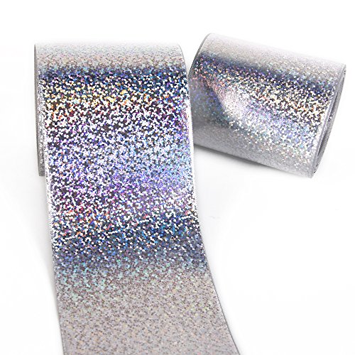 3" Wide 5 Yard DIY Dot Sequins Holographic Laser Grosgrain Ribbon for DIY Handmade Hair Bow Clip Accessories and Festival Wedding Party Birthday Bridal Shower Decoration (Silver Dot Sequins)