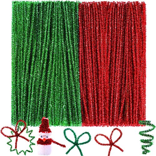 WILLBOND 300 Pieces Christmas Glitter Pipe Cleaners Craft Pipe Cleaners Colorful Chenille Stems for DIY Art Craft Christmas Decoration, 12 Inches, Red and Green