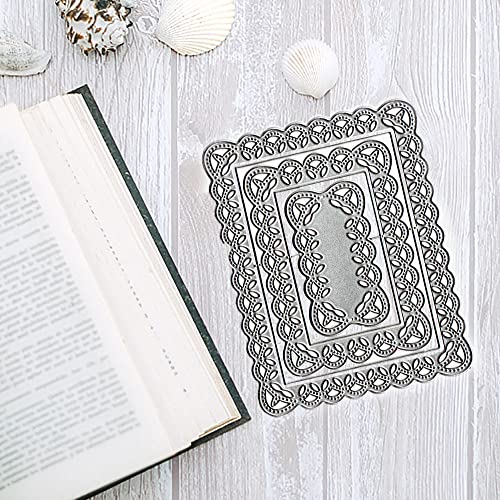 Nested Rectangular Frame Cutting Dies for Card Making and Photo Album Decorations, Hollow Floral Lace Die Cuts Geometry Banner Dies Stencils Embossing Template for DIY Scrapbooking Craft