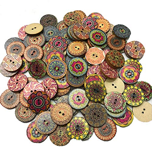 200 PCS Wood Buttons, Vintage Wood Buttons with 2 Holes for DIY Sewing Craft Decorative