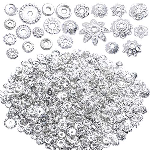100g Mixed Metal Flower Beads Caps Beads Ends Tibetan Silver Spacer Beads Loose Beads Jewelry Accessories for Bracelet Necklace Jewelry Making,Bright Silver