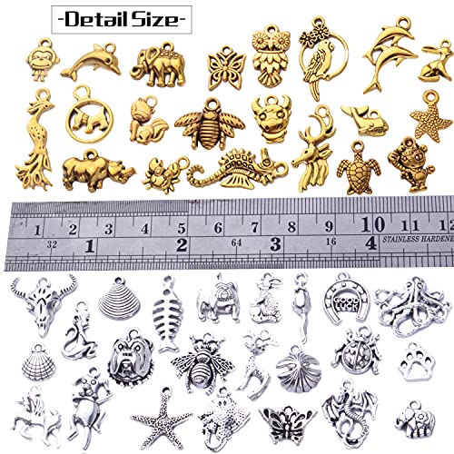 100pcs Animal Charms Collection, Alloy Butterfly Dragon Turtle Monkey Octopus Pet Charms Animal Bead Charm Pendants DIY for Necklace Bracelet Jewelry Making and Crafting
