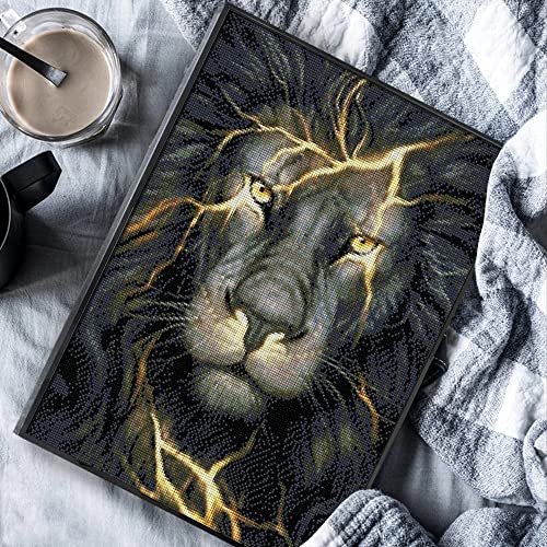 HuaCan Diamond Painting Kits Black Lion 5D Diamond Art Kit Full Square Drill Diamond Painting Kit for Adults Beginner Painting with Diamonds Animal for Adults Home Wall Decor 30x40cm/11.8x15.7in