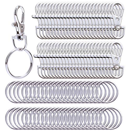 Livder Metal Swivel Lanyard Snap Hooks and Split Key Rings Chain Hook Keychain, 100 Pieces