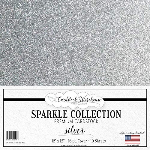 MirriSparkle Silver Glitter Cardstock Paper from Cardstock Warehouse 12 x 12 inch- 16 PT/280gsm - 10 Sheets