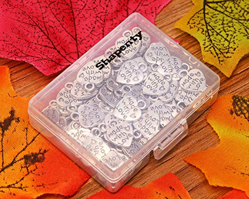 Shapenty 100PCS Mini Metal Beads Heart Shaped “Made with Love” Charms Bulk for DIY Craft Keychain Necklace Pendants Bracelets Earrings Jewelry Making Findings (Silver)