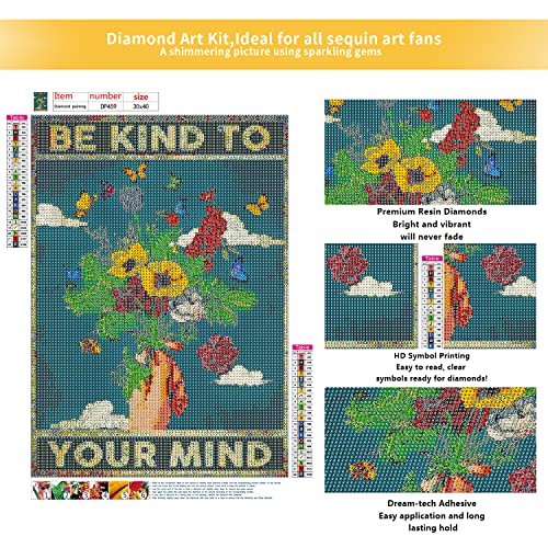 Inspirational Diamond Painting Kits for Adults Beginners - 5D DIY Flowers Art Full Drill Diamond Dotz Kits Painting Crafts for Home Wall Decor, Diamond Art Kits,12x16inch