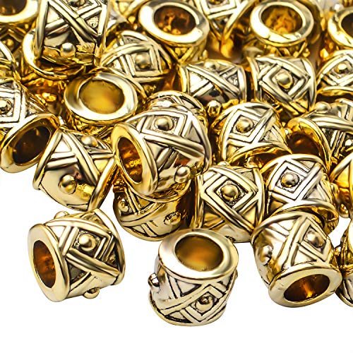 50pcs Tibetan Antique Gold Column Spacer Beads Jewelry spacers Tube Beads Spacers Large Hole for DIY Jewelry Making Crafts Supplies