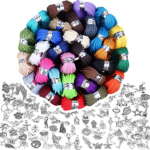 Waxed Polyester Cord, 30 Colors 1mm Wax String Cotton Cord 328 Yard Waxed Thread with Jewelry Making Pendant Charms Bulk for DIY Friendship Bracelet Necklace