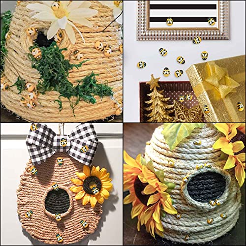 100 Pieces Tiny Bees Craft Decoration Wooden Bee for DIY Craft Scrapbooking Party Home Wreath Decor Flatback Bee Shaped Embellishments Self-Adhesive Bumble Bee Embellishment Mini Wooden Bees