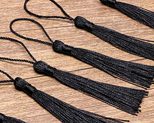 Tupalizy Mini Silky Handmade Soft Flossy Bookmark Tassels with Cord Loop for Keychain Earring Jewelry Making, Souvenir, Graduation, Clothing Sewing, Gift Tag DIY Craft Projects, 20PCS (Black)