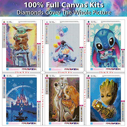 6 Pack 5d Diamond Painting Kits for Adults,DIY Full Drill Diamond Art Kits Paint with Diamonds Crystal Rhinestone Cross Stitch Cartoon Picture Arts and Crafts for Beginners Kids (9.8 X 13.8 Inch)