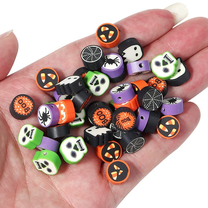 100pcs Halloween 10mm Polymer Clay Spacer Beads for Women Girls Jewelry Making DIY Bracelet Necklace Party Favor(Halloween 1)
