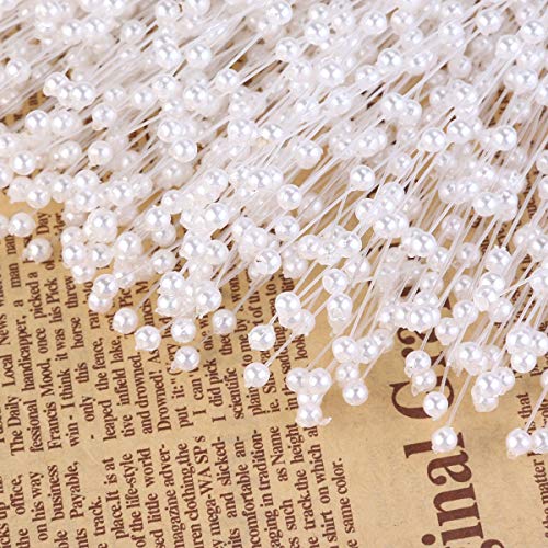 canjoyn 100 Stems Pearl Sticks Beading on Wire Stems for DIY Garland Bridal Wedding Pearl Bouquet Home Party Decor Craft (Orange)