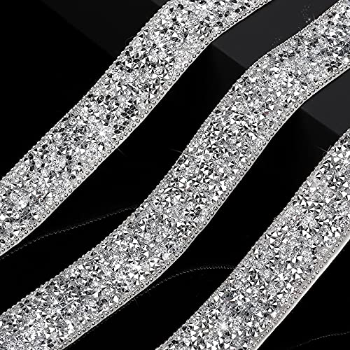 3 Yards Resin Rhinestone Ribbons Self Adhesive Diamond Ribbon Crystal Ribbon Roll Glitter Resin Diamond Belt Bling Rhinestone Ribbon for DIY Art Crafts (Silver,1 Inch)