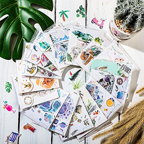 640 Pieces Watercolor Various Theme Stickers Pretty Scrapbook Stickers Including Four Seasons Forest Flower Animal The Sea for DIY Scrapbook Planners Calendars Travel Case Laptop (Warm Style)