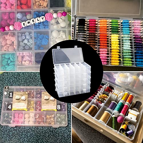 5 Pack 18 Compartment Organizer Box with Parkical Adjustable Dividers, 18 Grids Plastic Storage Container for Jewelry, Craft DIY, Bead Organizer, Sewing, Dip Powder, Hair Accessories