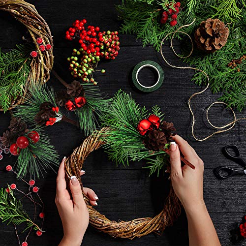 24 Pieces Christmas Pine Picks Small Fake Berries Pinecones Artificial Pine Tree for Wedding Garden Christmas Tree Craft Decorations (Style Set 2)