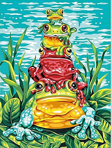 SKRYUIE DIY 5D Diamond Painting by Numbers Kits Frog Family, Diamond Art Insect Crystal Embroidery Cross Stitch Art Craft Wall Sticker Decoration Wall Decoration 12x16inch