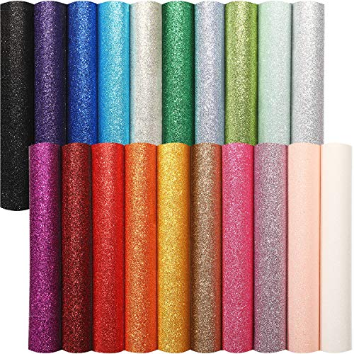 WILLBOND 20 Pieces Valentine's Day Shiny Glitter Faux Leather Sheets Pu Leather Fabric Sheet for DIY Crafts Wedding Sewing Making Earrings Crafts Hair Bows Clips Decoration Favors, 8.3 x 11.8 Inches