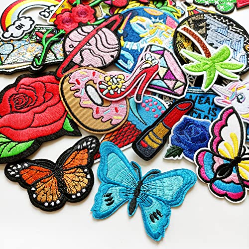 MISDONR 39pcs Cute Iron On Patches Embroidered Patches Assorted Styles Applique for Clothes Jackets Jeans Pants Backpacks, Size 1.2 - 3.2in