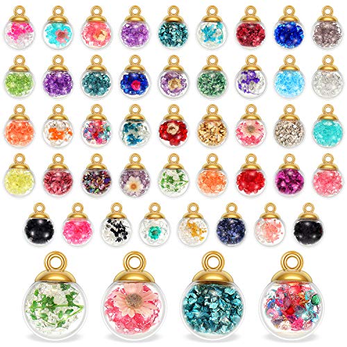 88 Pieces 16 mm Mixed Glass Ball Pendants Crystal Charm DIY Jewelry Making Pendants with Rhinestone Bead, Resin Drill and Dried Flowers for Craft Supplies (Classic Style)