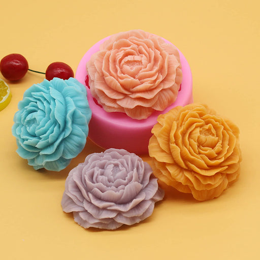 2PCS Flower Mold Silicone Candle Soap Molds Bloom Flower Silicone Fondant Mold 3D Peony Cake Candy Jelly Chocolate Mold Decoration Baking Tool