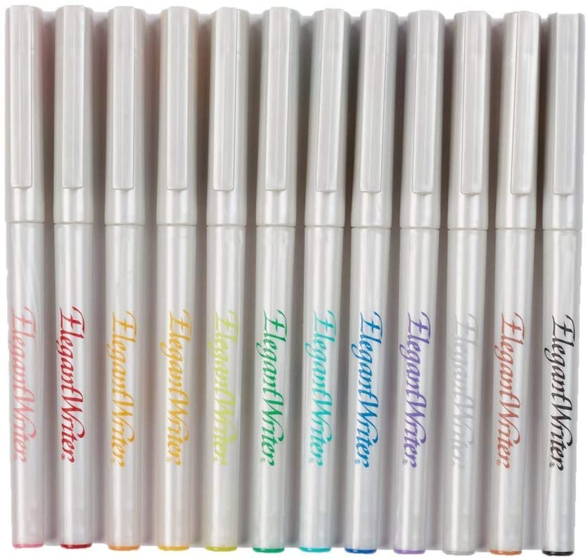 Speedball Elegant Writer Calligraphy 12 Marker Set, Assorted Colors, 1.3 mm Chisel Nib Tip Pens for Drawing, Journaling, and Scrapbooking