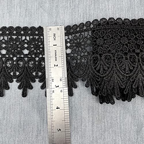 IDONGCAI Floral Scalloped Edge Polyester Venice Lace Trim, 3 Yard Black Vintage Lace for Embellishment Gift, Costumes, Gowns Home Decor and Wedding Dress(Black Lace Trim)