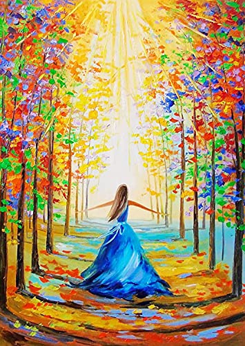 Betionol 5D Diamond Painting Kits for Adults, 30x40CM Full Drill Diamond Paint by Number Kit with The Theme Girl in The Colorful Forest, Good for Children Room Decoration