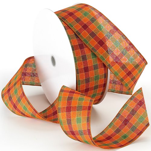 Morex Ribbon Autumn Hayride Plaid Wired Fabric Ribbon, Orange, 2-1/2 in x 50-Yd