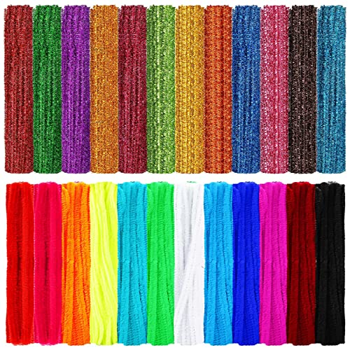 2400 Pcs Pipe Cleaners 24 Assorted Colors Chenille Stems Glitter Pipe Cleaners Craft Supplies Fuzzy Sticks for Kids DIY Art Crafts Decorations Creative Project, 6 mm by 12 Inches
