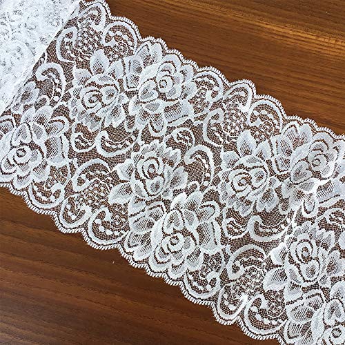 Olive Lace 6 inches Wide White Stretchy lace Ribbon Elastic Trim Fabric with Floral Pattern for Bridal Wedding Decorations , Sewing DIY Making and DIY Crafts-5 Yards (910 White)