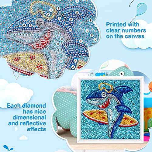Zonon 2 Set 5D Diamond Painting Kit for Kids Wooden Frame Art and Crafts 6 x 6 Inch Diamond Art for Kids 5D Diamond Painting by Number Kits Cute Gem DIY Crafts Home Wall Decoration (Tortoise,Shark)