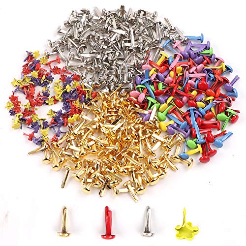 Mini Brads 400Pcs Paper Fasteners Gold Silver Round Metal Pastel Craft Brads Multi Color Small Round Paper Metal Brads Flower Scrapbooking Decorative Brads for School Office Crafts Making DIY Project