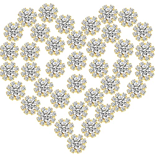 100 Pack 10 mm Rhinestone Embellishments Flatback Flower Crystal Button Accessory Rhinestone Buttons for DIY Jewelry Craft Making Wedding Decoration Bridal Bouquet Invitation Hair Accessories(Gold)