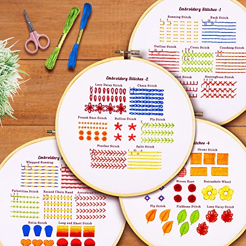 4 Set Embroidery Stitches Practice Kit, Embroidery Kit for Beginners with Embroidery Patterns, Beginner Embroidery Kit, Crewel Embroidery Kits for Adults, Hand Embroidery Kit, Embroidery Kit for Kids