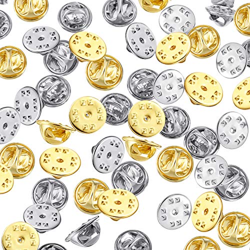 Brass Butterfly Clutch Badge Insignia Clutches Pin Backs Replacement (Gold, Silver, 50 Pieces)