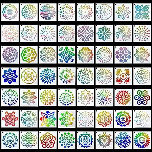 56 Pack Mandala Dot Painting Templates Stencils Perfect for DIY Rock Painting Art Projects (3.6x3.6 inch)