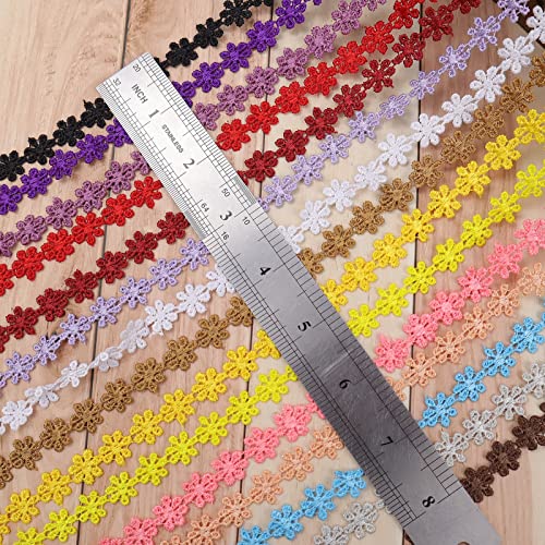 Colorful Lace Trim 15 Colors Embroidery Lace Trim Floral Craft Lace for Sewing, DIY Craft, Clothes Decoration, Home Decor (15*1 Yards)