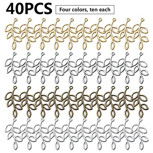 40pcs Leaf Pendant Charms Tibetan Alloy Tree Leaves Charms Branch Beads Charms Crafts Supplies for DIY Jewelry Earrings Bracelet Necklace Making Accessory