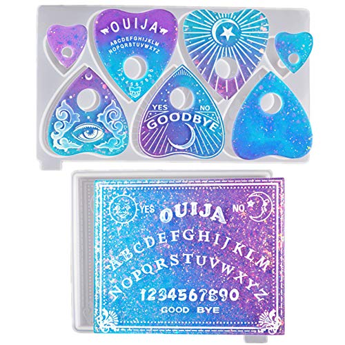 Souarts 2Pcs Ouija Board Silicone Molds Set, Divination Pendant Silicone Molds Boards for Resin, Prophecy Board Love Heart Shape Pendant Silicone Molds for DIY Crafts Gifts Decoration