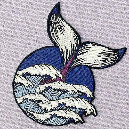 Whale Tail in The Wave Patch Embroidered Applique Badge Iron On Sew On Emblem