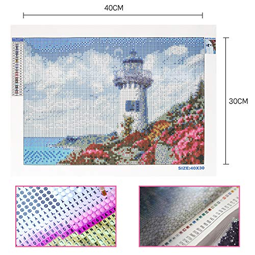 DIY 5d Diamond Painting Kits for Adults Full Drill Lighthouse Diamond Painting by Number Kits Crystal Rhinestone Diamond dotz Arts Craft for Home Wall Decor Gift 12×16inch