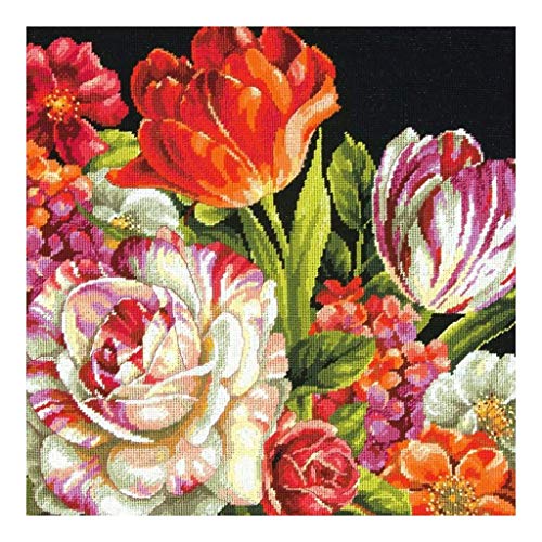 Dimensions Needlepoint Kit 14"X14"-Bouquet On Black Stitched In Thread -71-20079